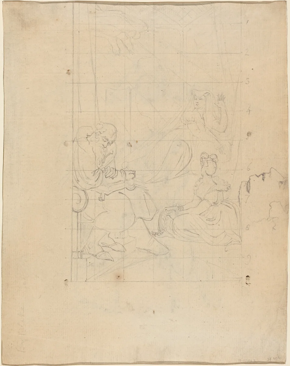 Queen Katherine's Dream [recto] by William Blake; Henry Fuseli, drawing, 1804