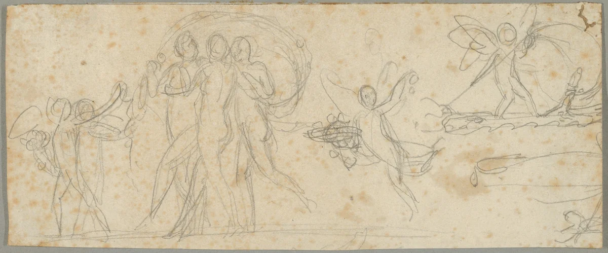 The Three Graces and Putti; verso: Various Studies by Bertel Thorvaldsen, drawing, 1790-1844