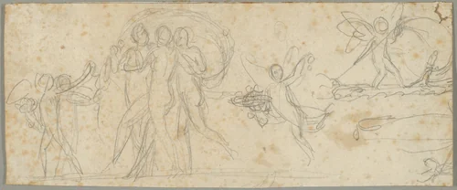 The Three Graces and Putti; verso: Various Studies by Bertel Thorvaldsen, drawing, 1790-1844