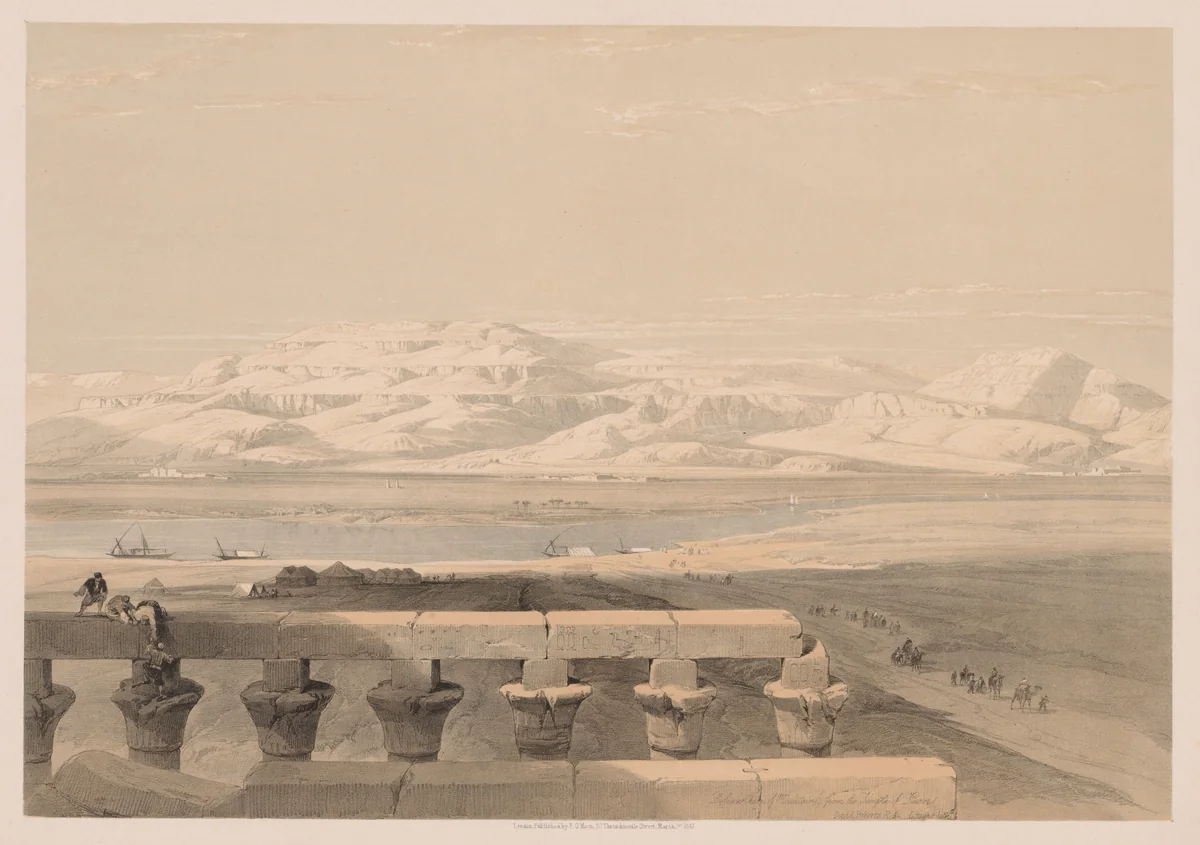 Egypt and Nubia: Volume I - No. 30, Lybian Chain of Mountains from the Temple of Luxor by Louis Haghe, print, 1838