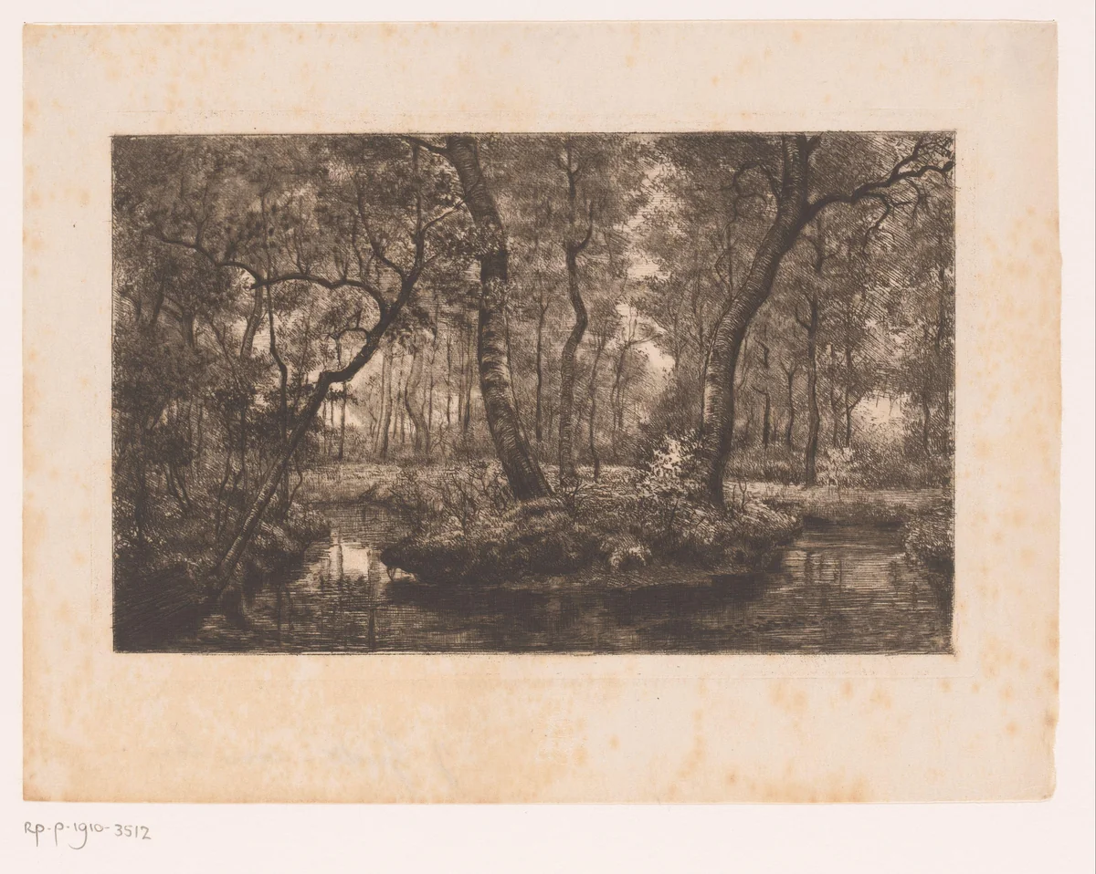 Boslandschap met beek by Jules Guiette, print, 1862-1901