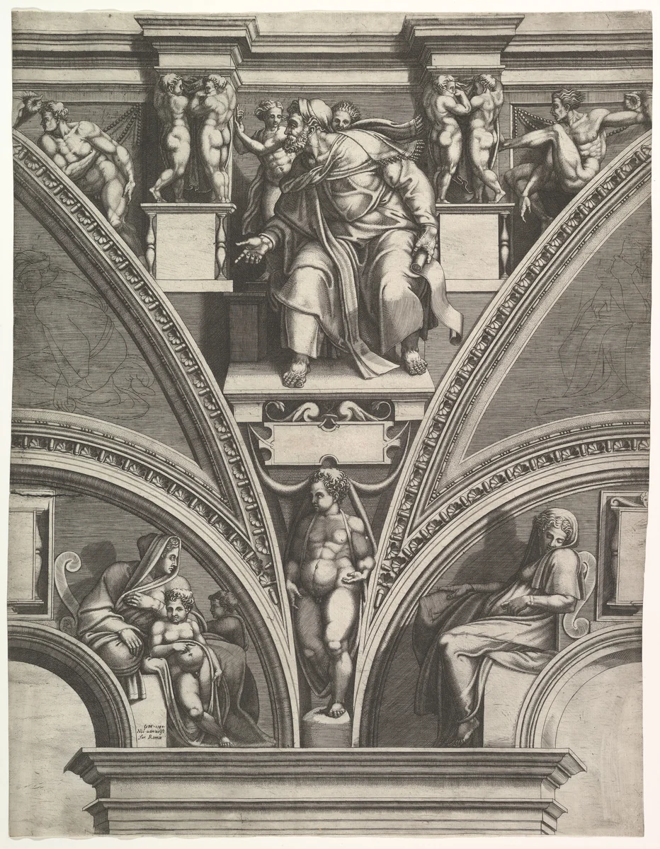 The Prophet Ezekiel; from the series of Prophets and Sibyls in the Sistine Chapel by Giorgio Ghisi, print, 1570-1575