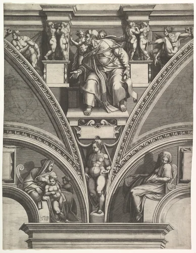 The Prophet Ezekiel; from the series of Prophets and Sibyls in the Sistine Chapel by Giorgio Ghisi, print, 1570-1575