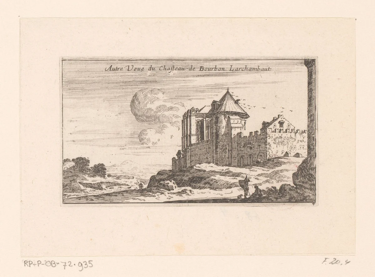 Ander gezicht op het kasteel van Bourbon l'Archambault by Israël Silvestre, print, 1631-1657
