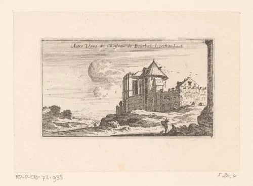 Ander gezicht op het kasteel van Bourbon l'Archambault by Israël Silvestre, print, 1631-1657