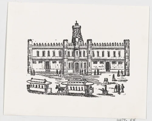 Carriages and people in a town square by José Guadalupe Posada, print, 1875-1885