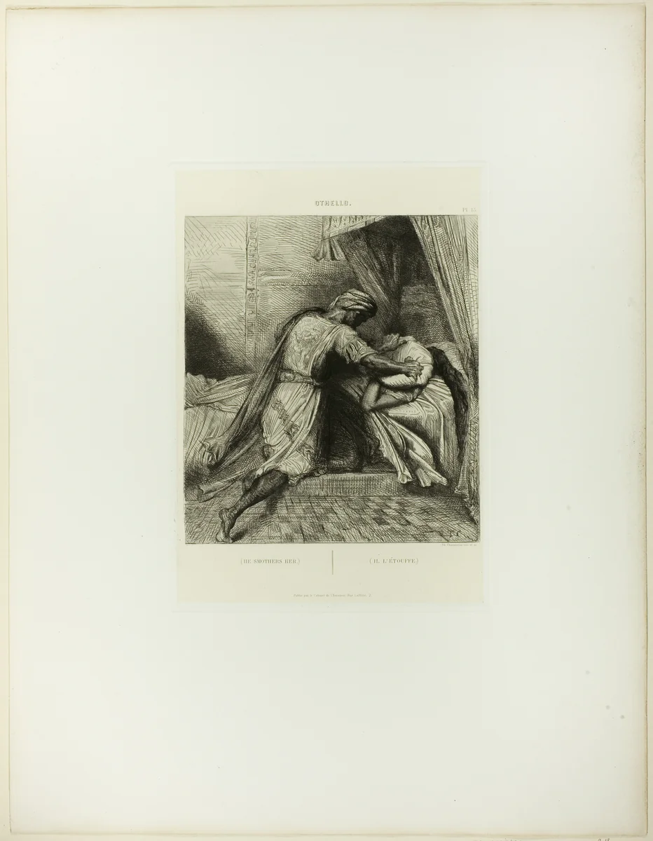 He Smothers Her, plate thirteen from Othello by Théodore Chassériau, print, 1844
