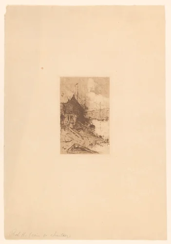 Schuur aan het water by Henri Rul, print, 1872-1910