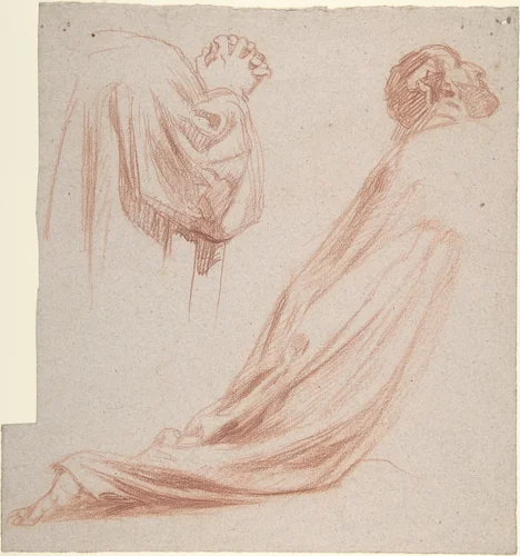 Two Kneeling Figures by Alexandre Laemlein, drawing, 1830-1871