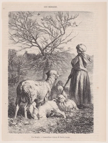Une Bergère by Charles Jacque, print, 1848-1864