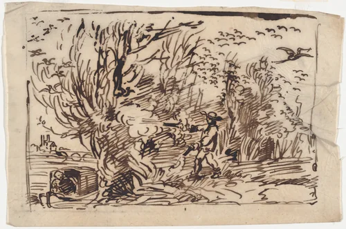 Hunting for Birds: The Cabin Boy Scares the Birds by Charles-François Daubigny, drawing, 1862