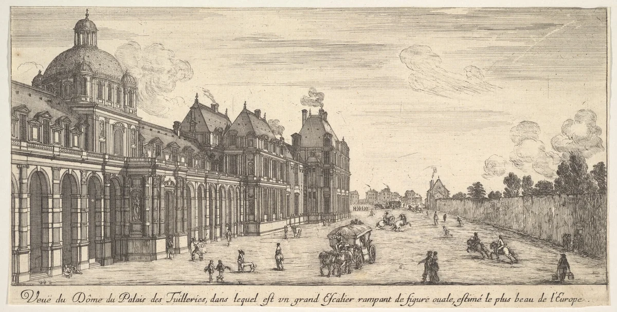 View of the dome of the Palace of the Tuilleries, from "Various views of remarkable places in Italy and France" (Diverses vues d'endroits remarquables d'Italie et de France) by Stefano della Bella, print, 1649-1651