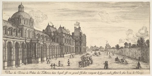 View of the dome of the Palace of the Tuilleries, from "Various views of remarkable places in Italy and France" (Diverses vues d'endroits remarquables d'Italie et de France) by Stefano della Bella, print, 1649-1651