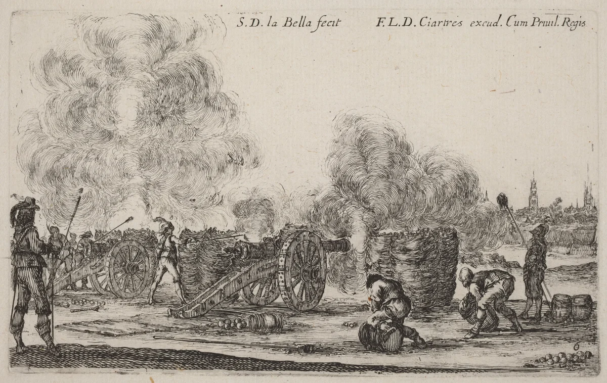 Firing the Cannons by Stefano della Bella, print, 1641