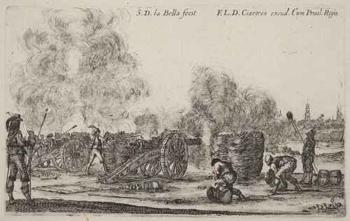 Firing the Cannons by Stefano della Bella, print, 1641