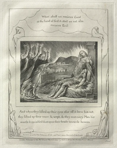 The Book of Job: No. 7, And When they had lifted up their eyes afar off and knew him not, they lifted up their voices and wept by William Blake, print, 1825