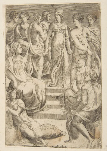 Minerva and the Arts and Sciences by Giulio Bonasone, print, 1531-1590