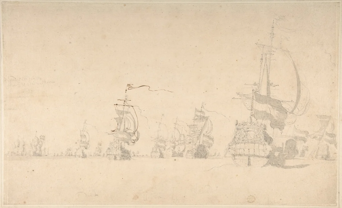 A Fleet by Willem van de Velde II, drawing, 1648-1707
