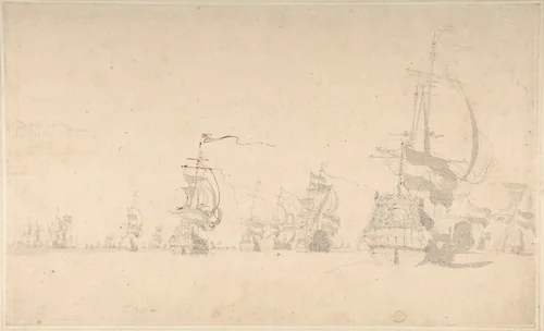 A Fleet by Willem van de Velde II, drawing, 1648-1707