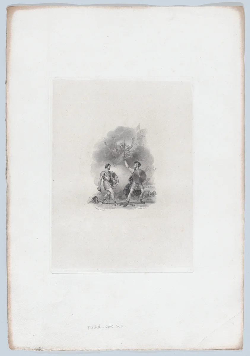 Macbeth and Macduff (Shakespeare, Macbeth, Act 5, Scene 8) by Joseph Phelps, print, 1827