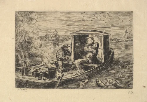 Gobbling a Meal by Charles-François Daubigny, print, 1861