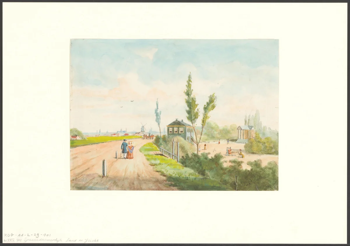Gezicht op de Spaarndammerdijk en de tuin Land- en IJzicht by anonymous, drawing, 1825-1925