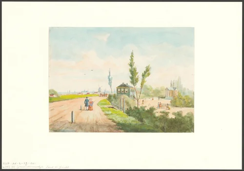 Gezicht op de Spaarndammerdijk en de tuin Land- en IJzicht by anonymous, drawing, 1825-1925
