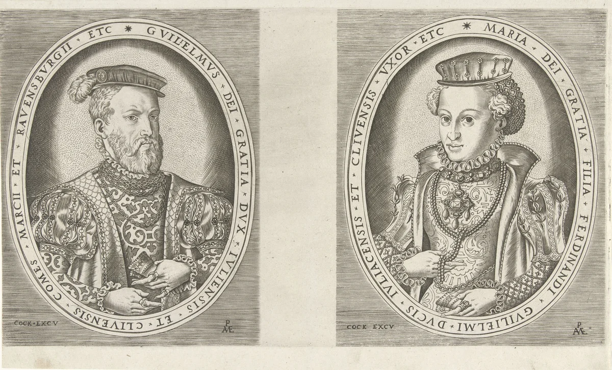 Portretten van Willem II, hertog van Gelre, en van Maria van Oostenrijk, hertogin van Gelre by Unknown, print, 1560-1570