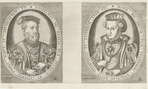 Portretten van Willem II, hertog van Gelre, en van Maria van Oostenrijk, hertogin van Gelre by Unknown, print, 1560-1570