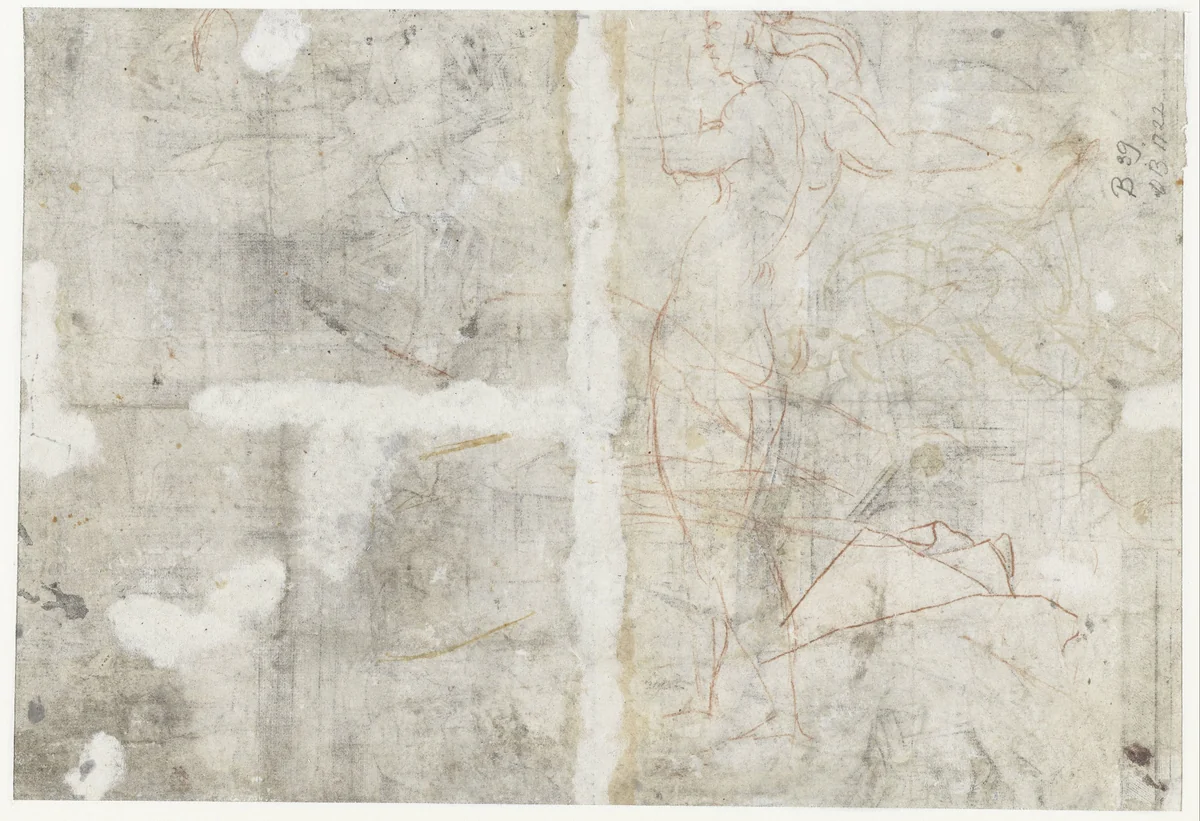 Schets van een staande naakte figuur by anonymous, drawing, 1450-1500