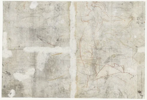 Schets van een staande naakte figuur by anonymous, drawing, 1450-1500