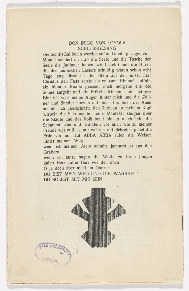 Tailpiece (back cover) from Phantastische Gebete (Fantastic Prayers) by Jean Arp, illustrated book, 1916