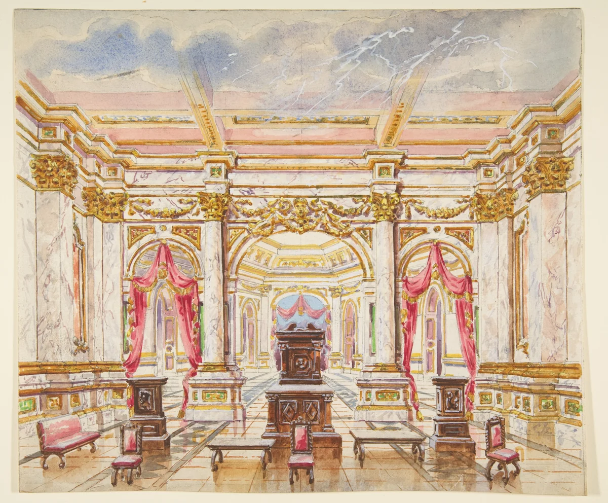 Interior with Marble and Gilt Decor by anonymous, drawing, 1800-1899
