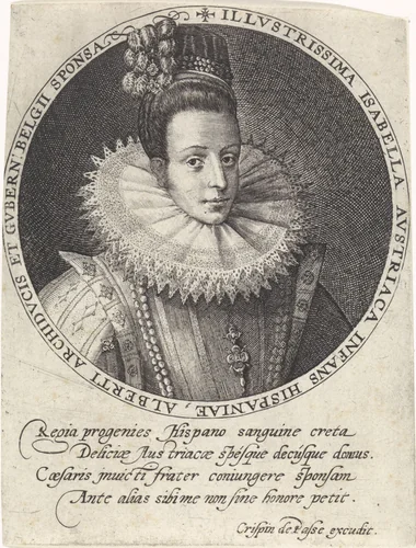 Portret van Isabella Clara Eugenia, infante van Spanje by Crispijn van de Passe, print, 1574-1637
