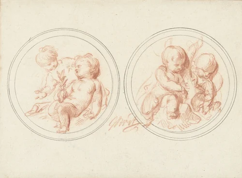 Twee medaillons met kinderen by Jacob de Wit, drawing, 1705-1754