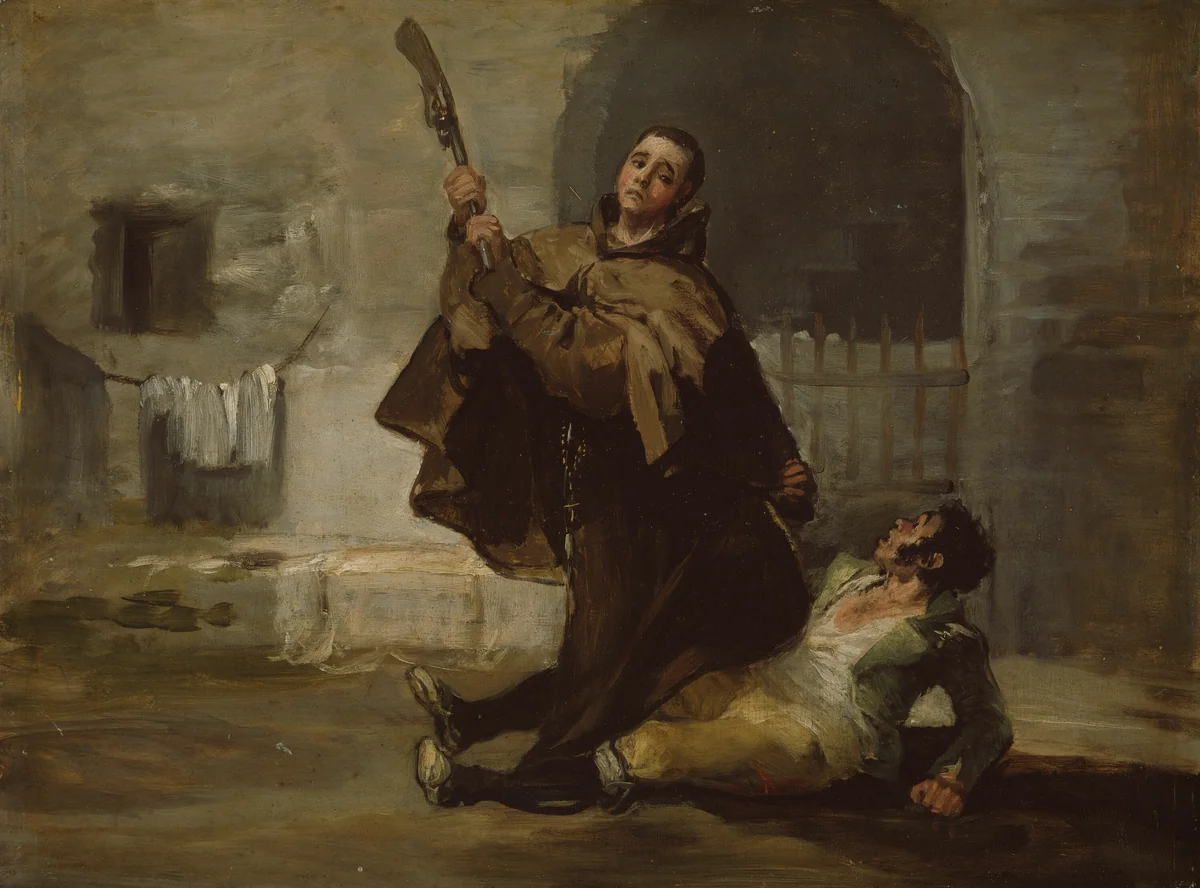 Friar Pedro Clubs El Maragato with the Butt of the Gun by Francisco José de Goya y Lucientes, painting, 1801-1811