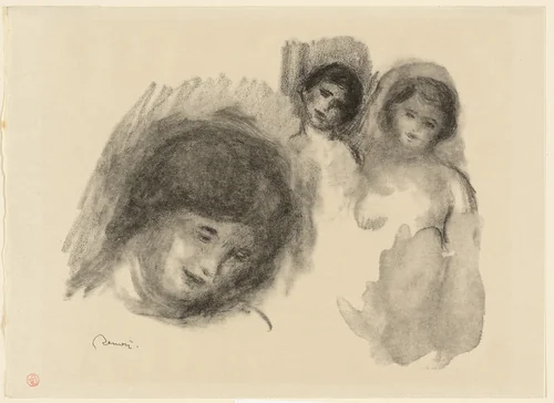 Stone with Three Sketches by Pierre-Auguste Renoir, print, 1899-1909