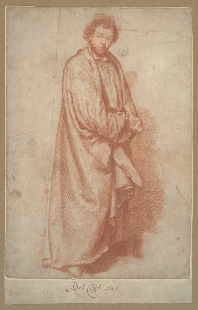 A Standing Bearded Man by Sigismondo Coccapani, drawing, 1585-1643