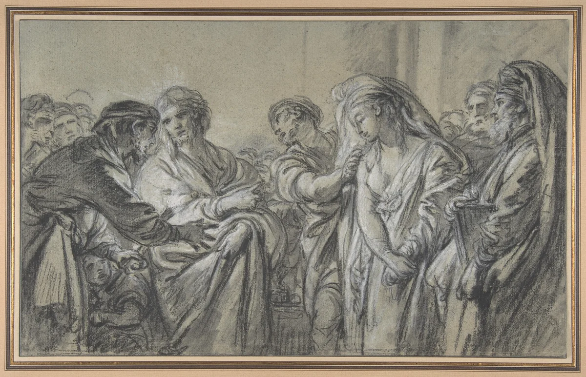 Christ and the Woman Taken in Adultery by François Boucher, drawing, 1710-1770