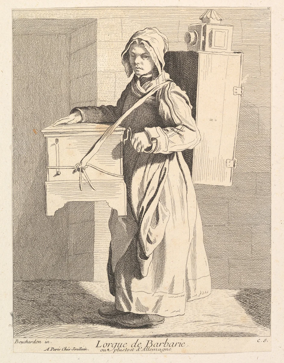 Organ Grinder by Anne Claude Philippe de Tubières, print, 1737