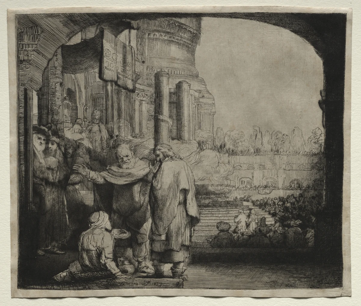 Peter and John Healing the Cripple at the Gate of the Temple by Rembrandt van Rijn, print, 1659