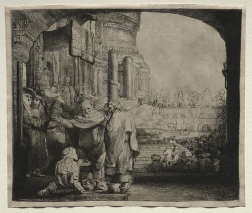 Peter and John Healing the Cripple at the Gate of the Temple by Rembrandt van Rijn, print, 1659