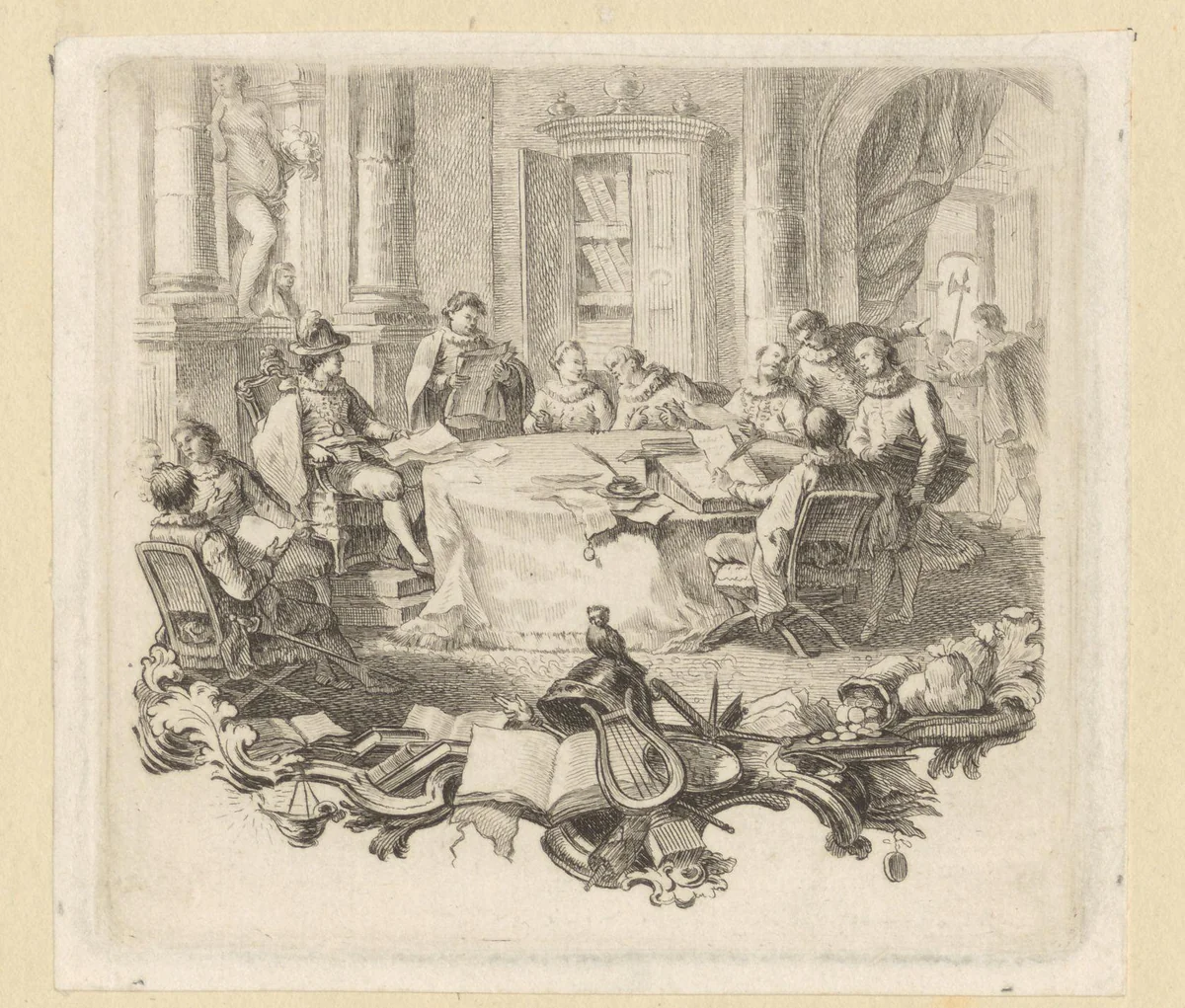 Zitting der staatsraad by Georg Friedrich Schmidt, print, 1751