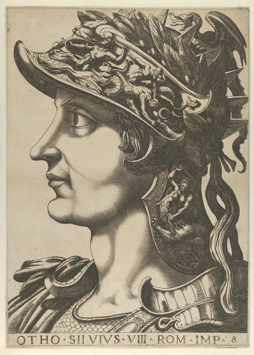 Plate 8: Otho in profile facing left, from "The Twelve Caesars" by anonymous, print, 1610-1640