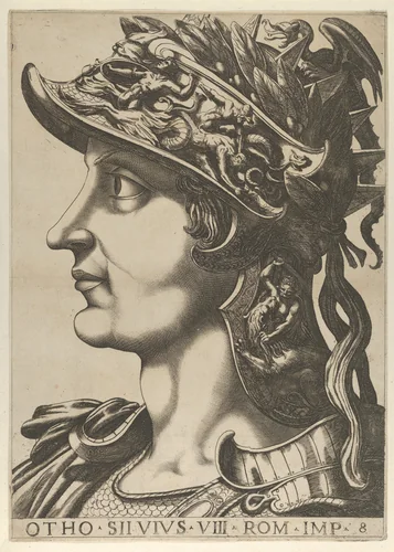 Plate 8: Otho in profile facing left, from "The Twelve Caesars" by anonymous, print, 1610-1640
