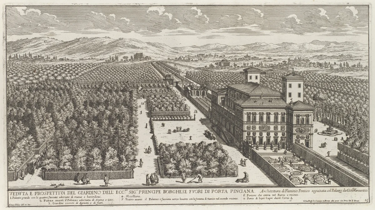 View of the Villa Borghese by Simon Felice, print, 1677-1691