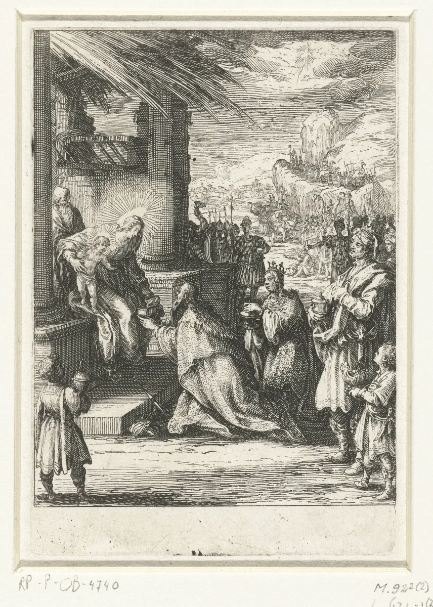 Aanbidding door de koningen by Jacques Callot, print, 1621-1635