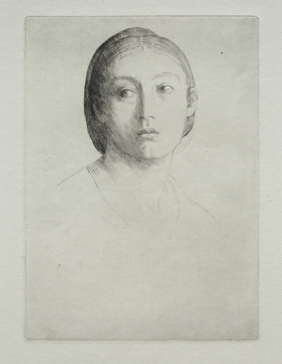 Head of a Young Girl by Alphonse Legros, print, 1875