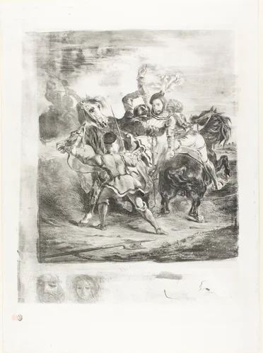 Weislingen Attacked by Goetz's Men by Eugène Delacroix, print, 1836