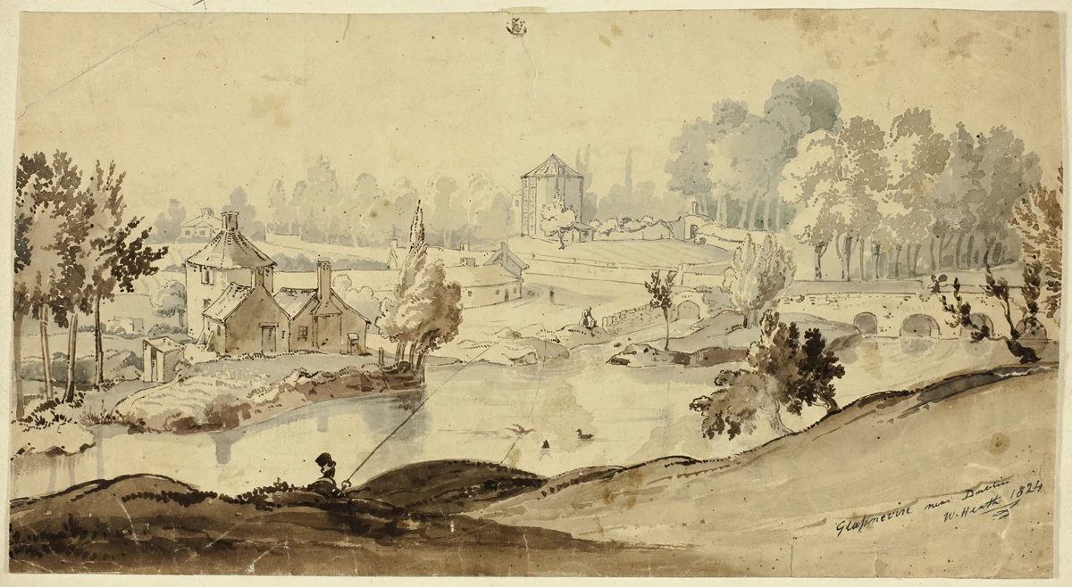 Glasnevin Near Dublin (recto); Sketch of Man's Costume (verso) by William Heath, painting, 1824-1840